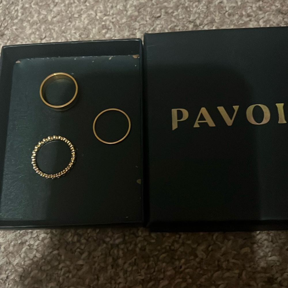 PAVOI 14K Gold Plated Rings CZ Love Ring 2 Stackable Rings for Women